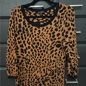 Talbots Leopard Print 3/4 Sleeve Sweater Large